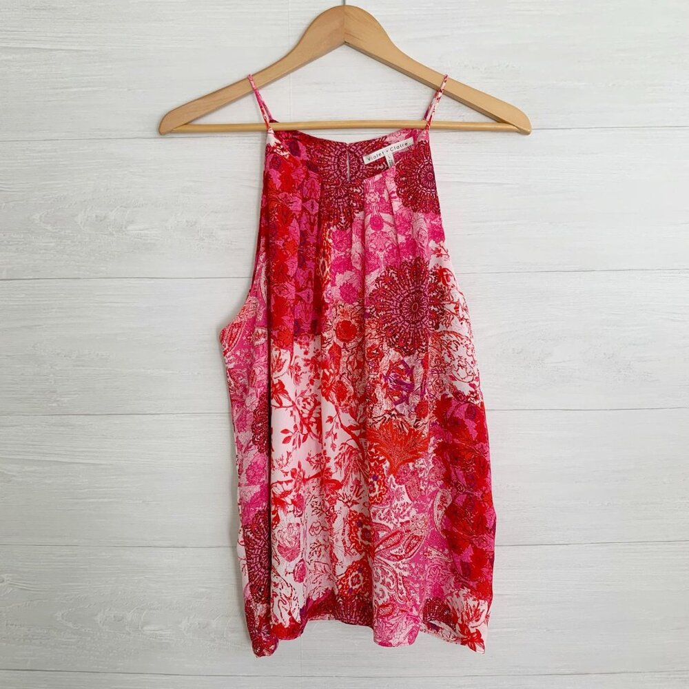 Violet + Claire - Pink floral chiffon tank, L